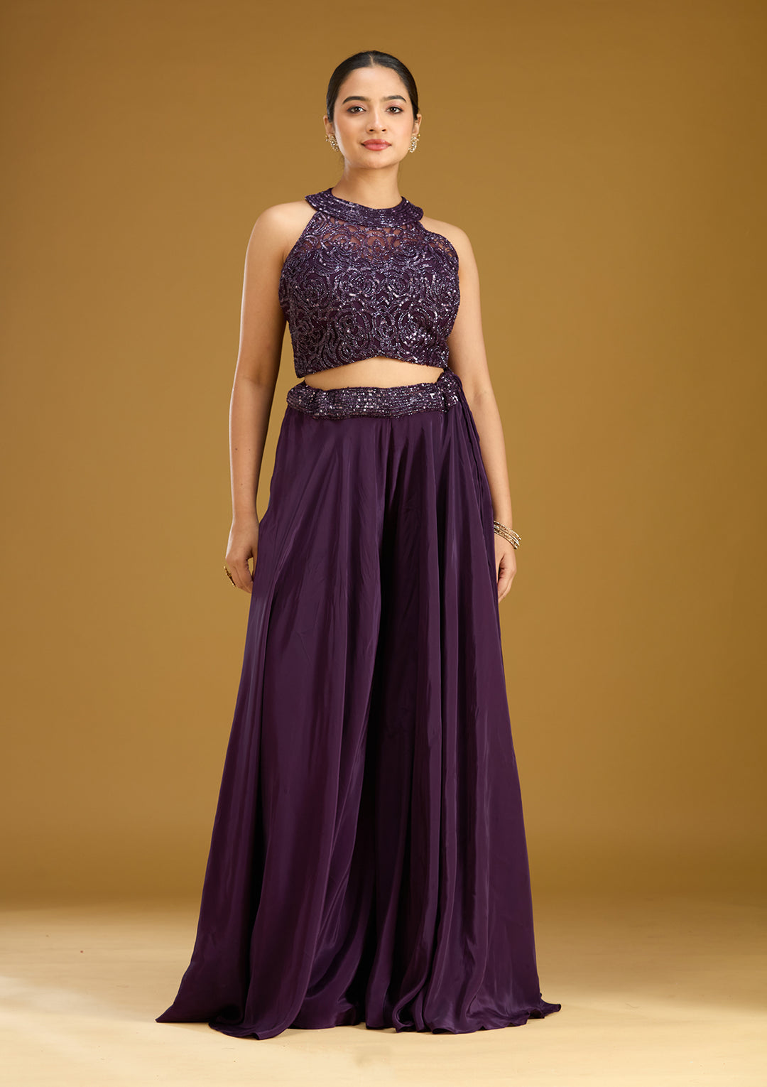 Purple Cutdana Georgette Readymade Salwar Suit