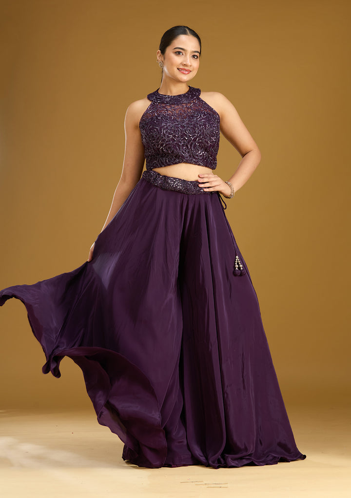 Purple Cutdana Georgette Readymade Salwar Suit