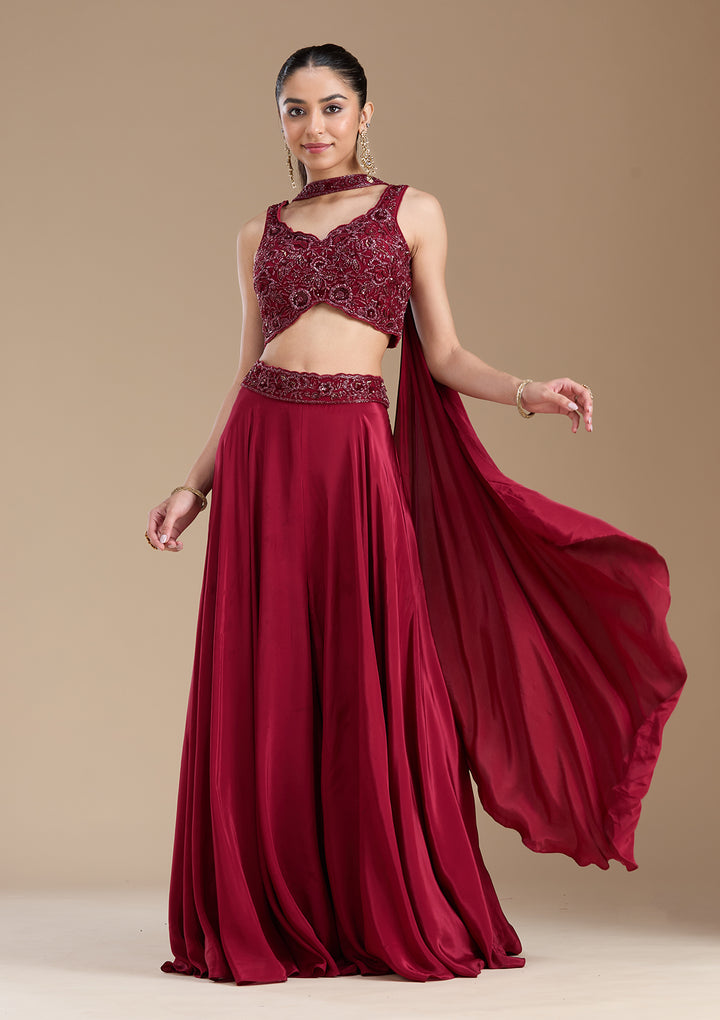 Maroon Cutdana Soft Raw Silk Readymade Salwar Suit