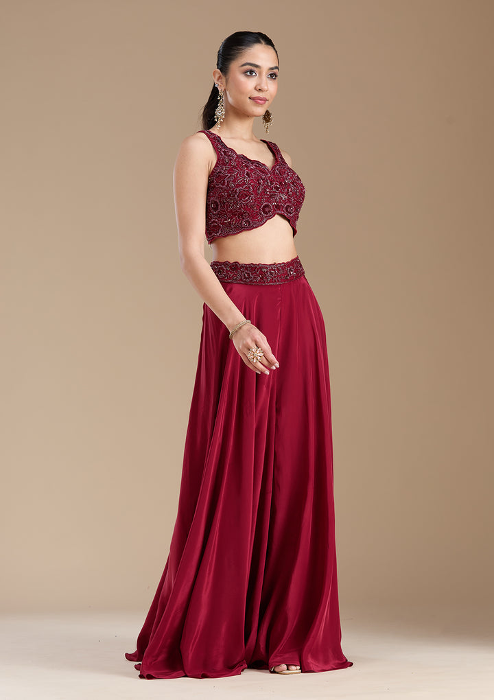 Maroon Cutdana Soft Raw Silk Readymade Salwar Suit