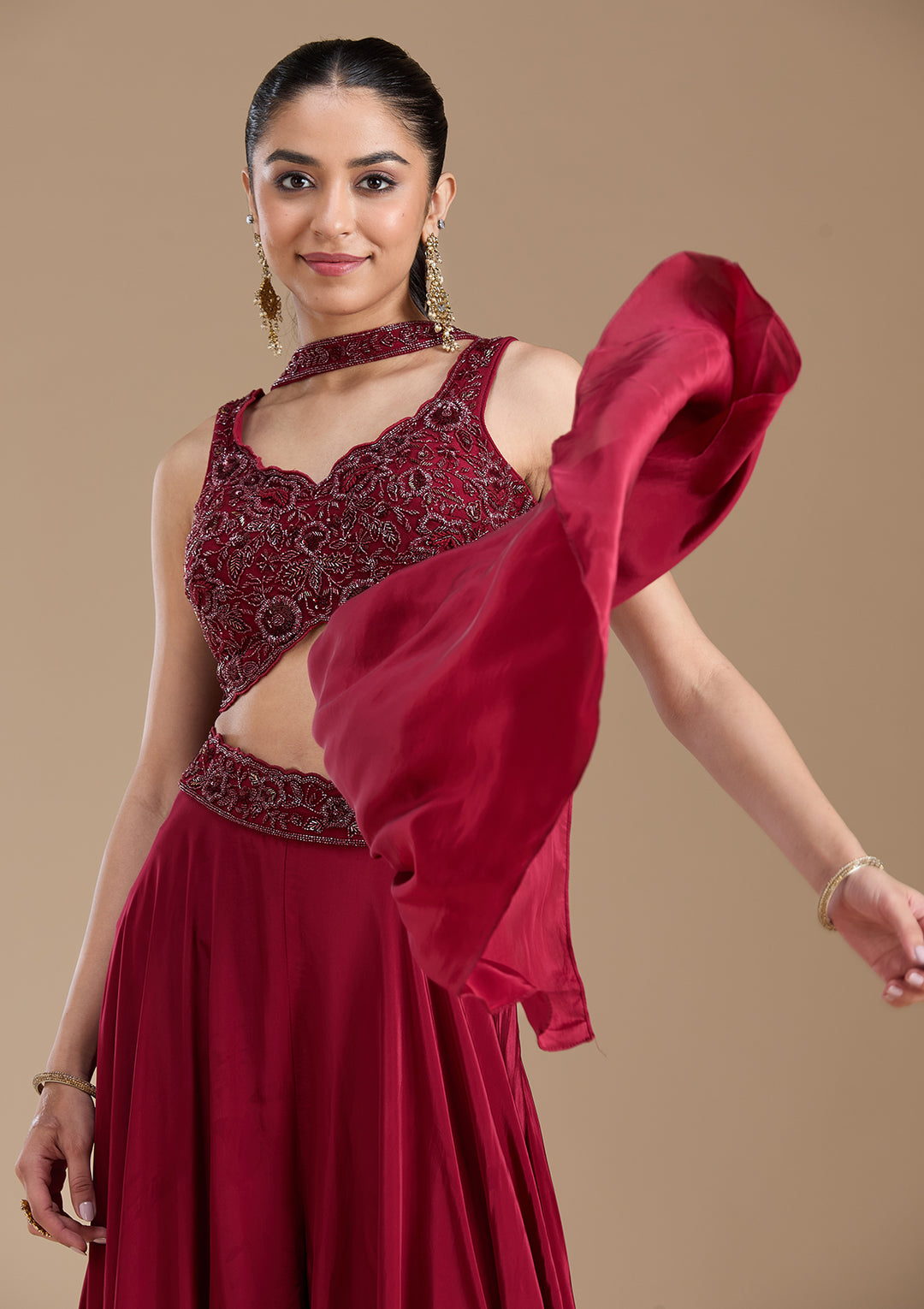 Maroon Cutdana Soft Raw Silk Readymade Salwar Suit