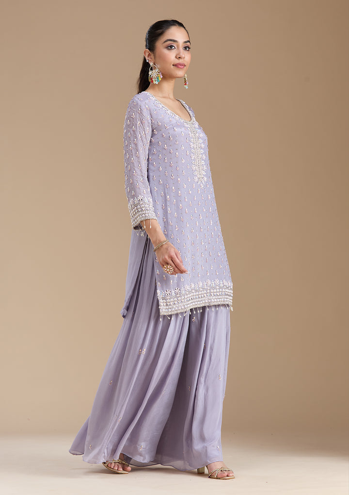 Light Lavender Mirrorwork Tissue Readymade Salwar Suit