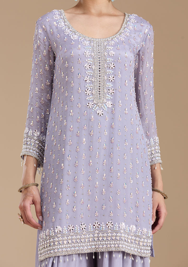 Light Lavender Mirrorwork Tissue Readymade Salwar Suit