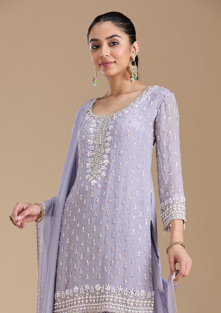 Light Lavender Mirrorwork Tissue Readymade Salwar Suit