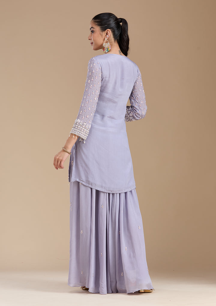 Light Lavender Mirrorwork Tissue Readymade Salwar Suit