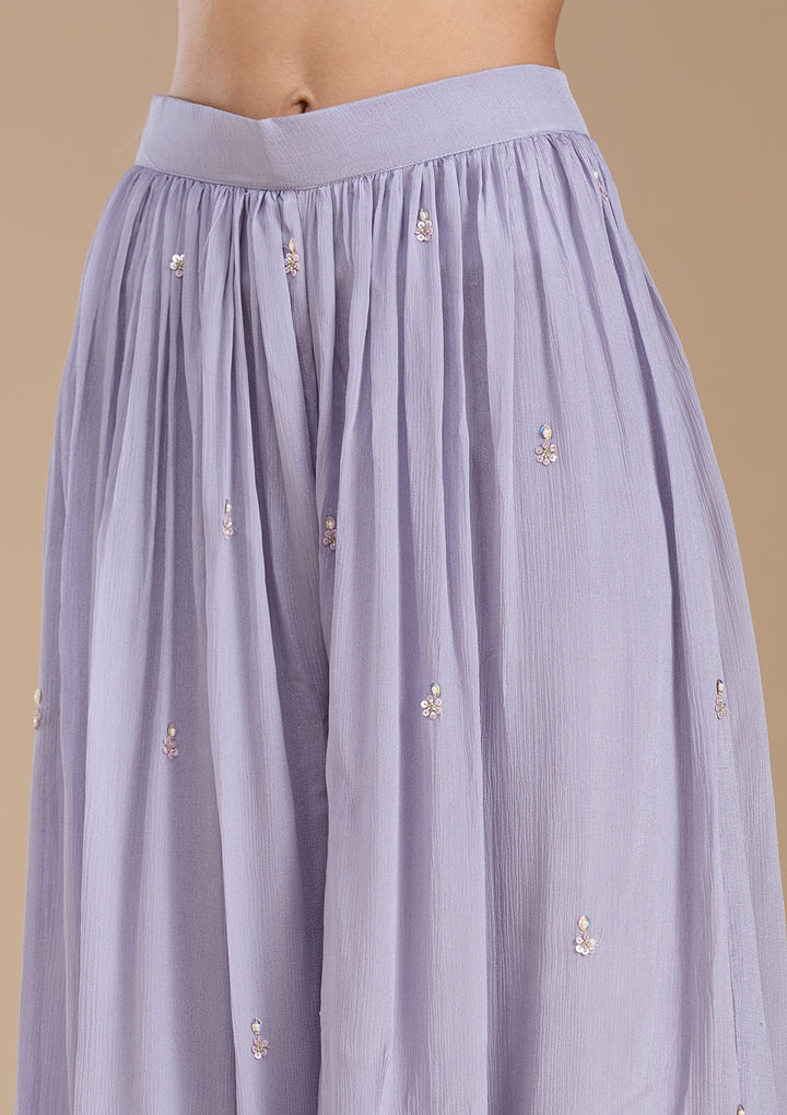 Light Lavender Mirrorwork Tissue Readymade Salwar Suit