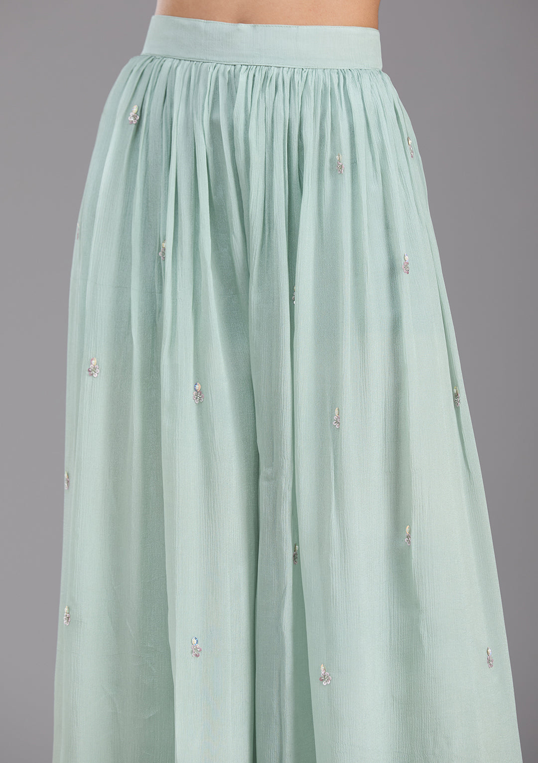 Sea Green Mirrorwork Tissue Readymade Salwar Suit