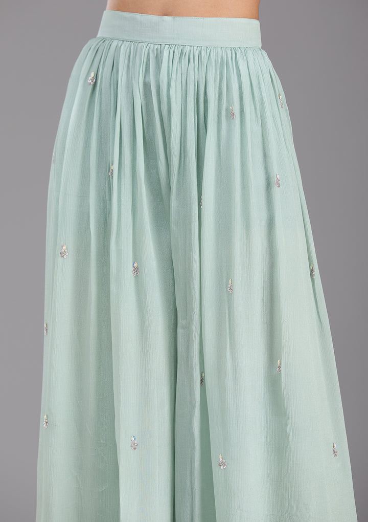 Sea Green Mirrorwork Tissue Readymade Salwar Suit