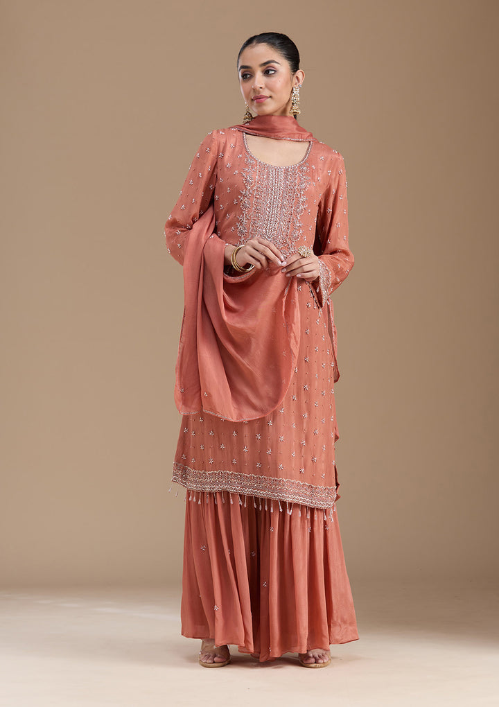 Rust Cutdana Tissue Readymade Salwar Suit