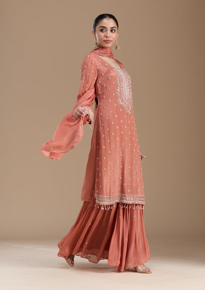 Rust Cutdana Tissue Readymade Salwar Suit