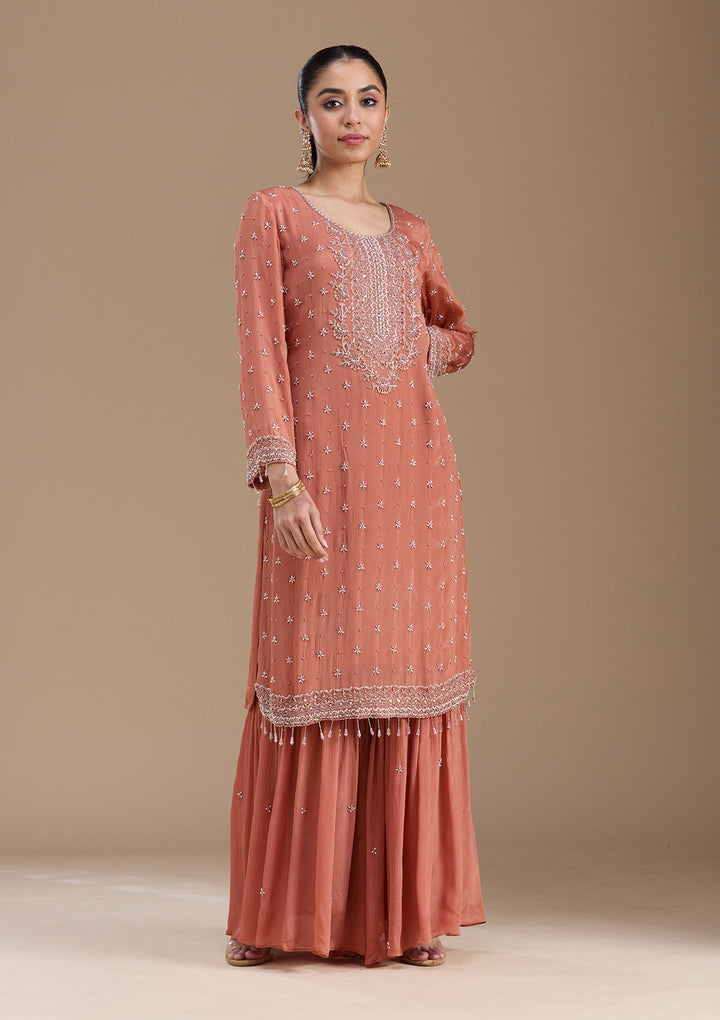 Rust Cutdana Tissue Readymade Salwar Suit