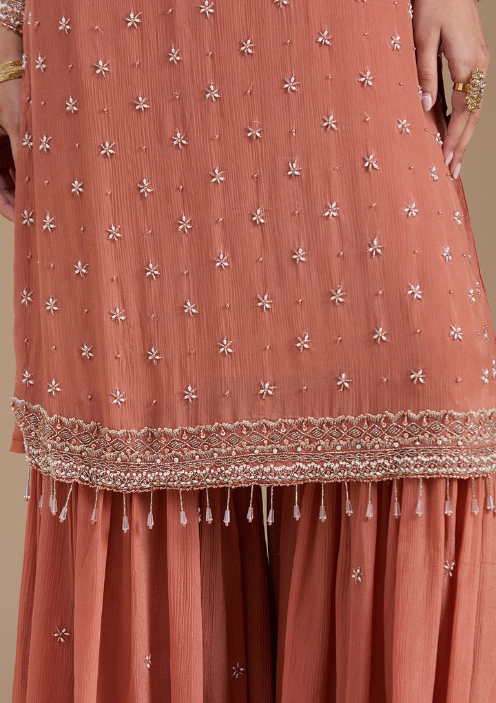 Rust Cutdana Tissue Readymade Salwar Suit