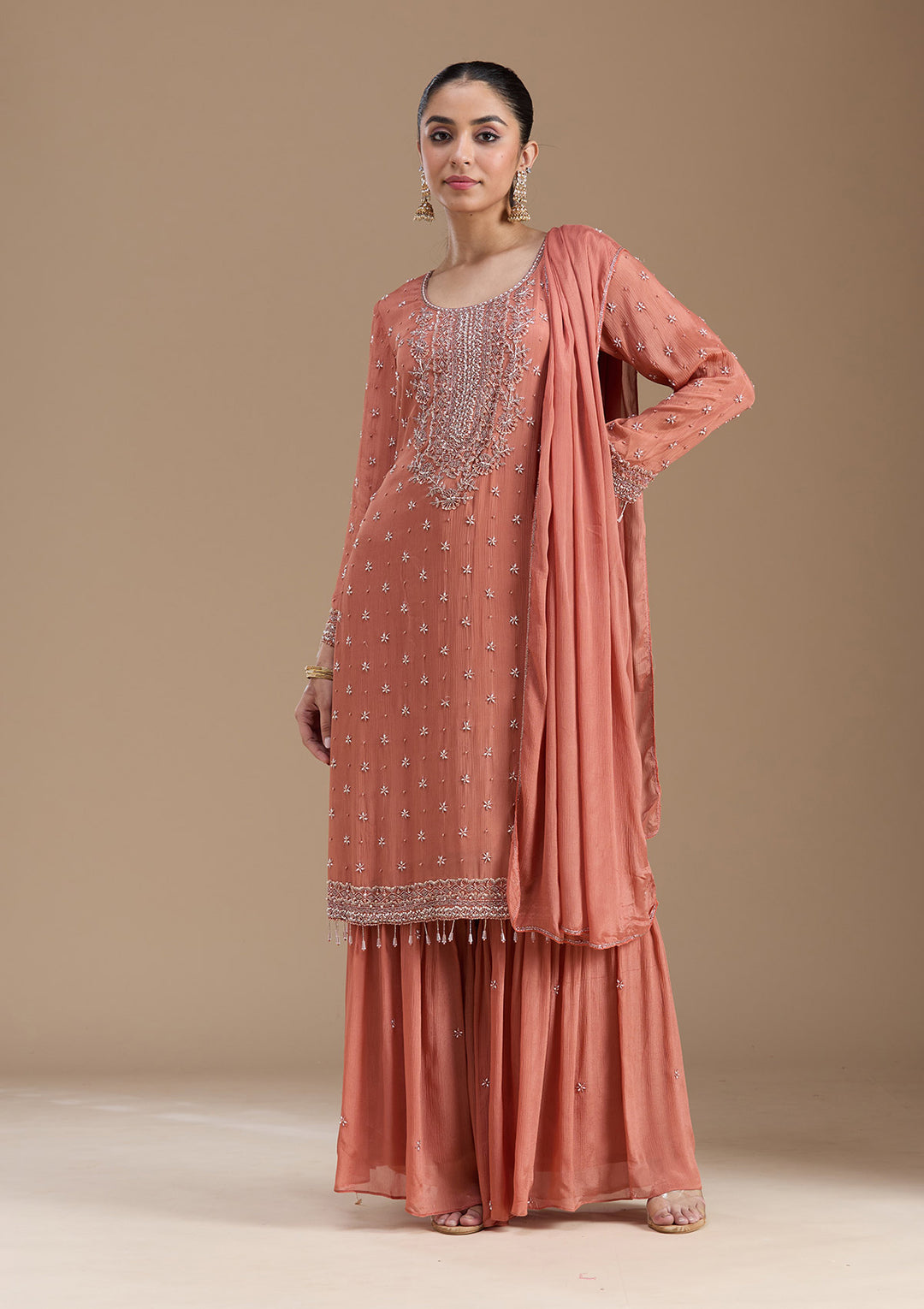 Rust Cutdana Tissue Readymade Salwar Suit