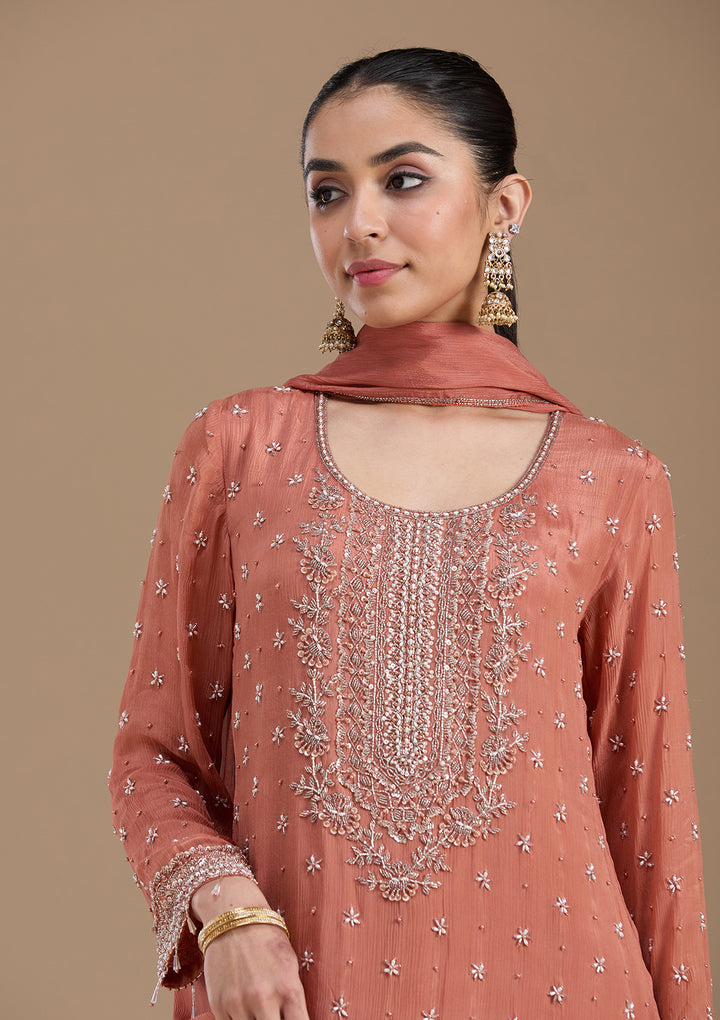 Rust Cutdana Tissue Readymade Salwar Suit