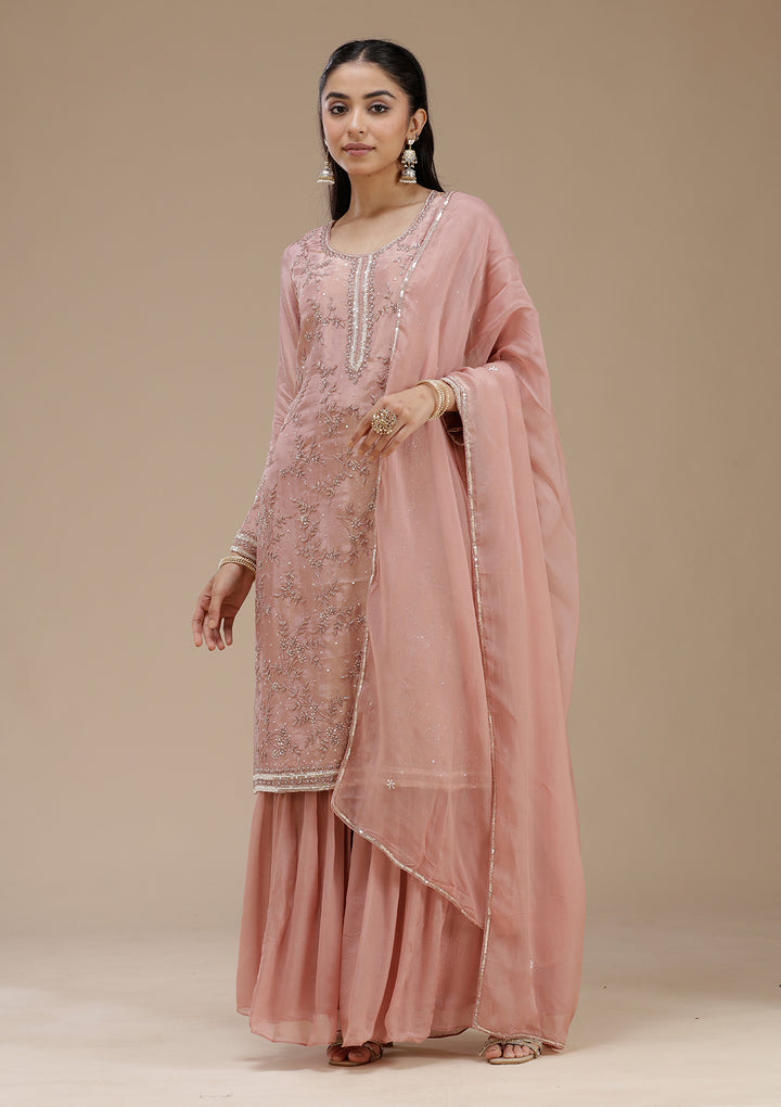 Peach Cutdana Tissue Readymade Salwar Suit