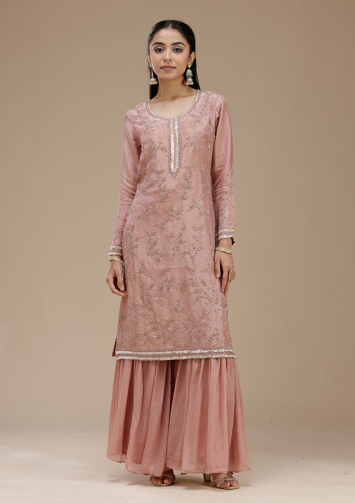 Peach Cutdana Tissue Readymade Salwar Suit