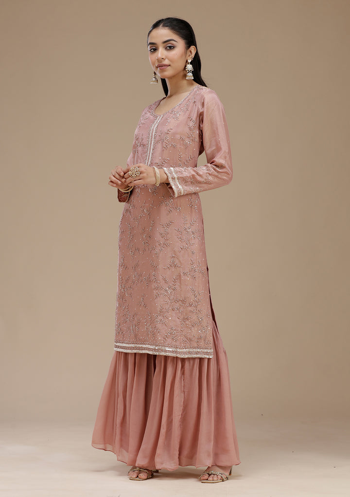 Peach Cutdana Tissue Readymade Salwar Suit