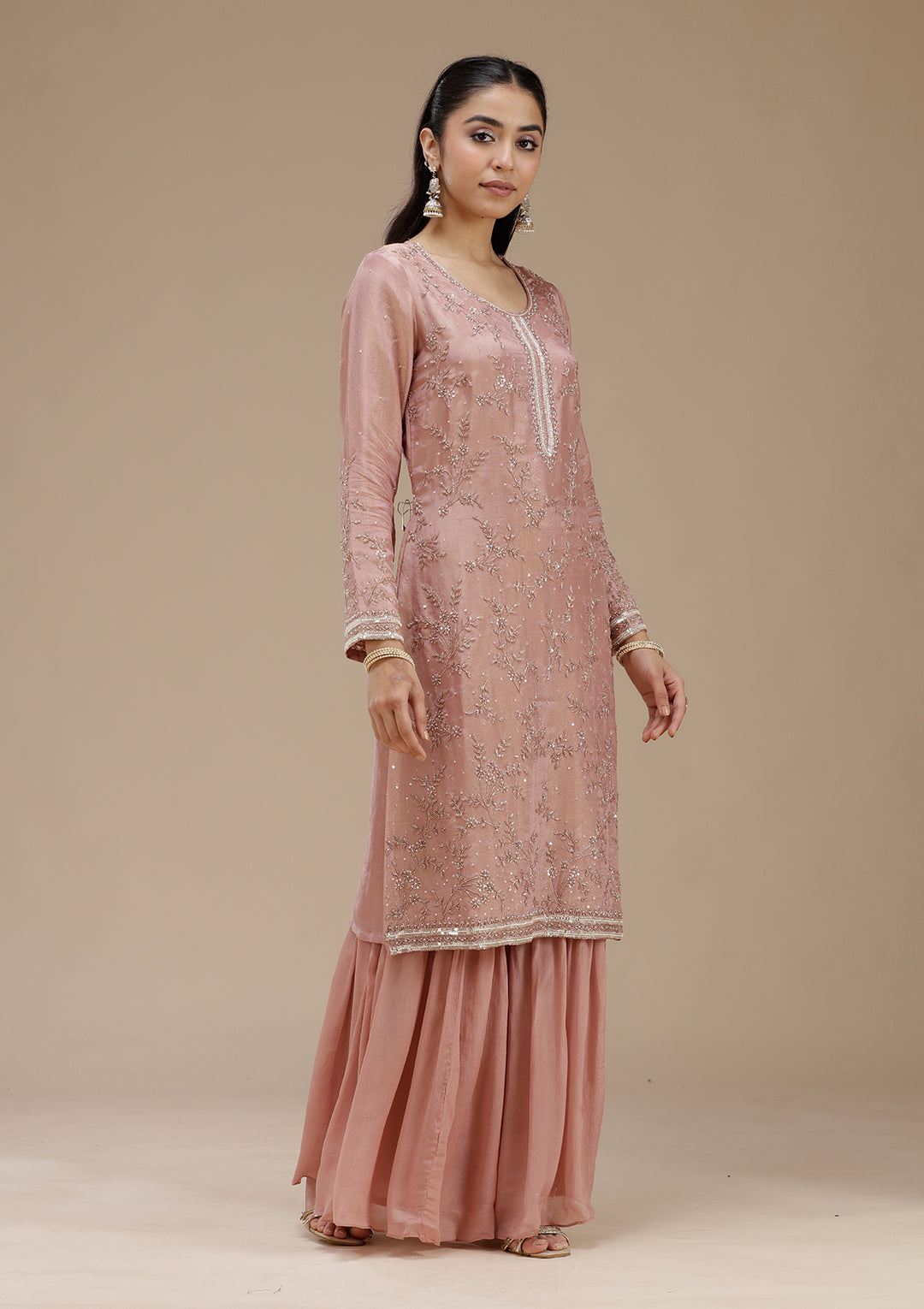 Peach Cutdana Tissue Readymade Salwar Suit