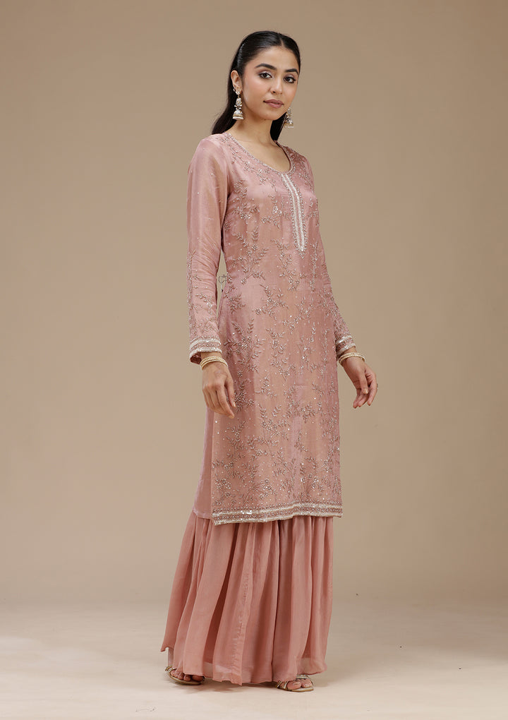 Peach Cutdana Tissue Readymade Salwar Suit
