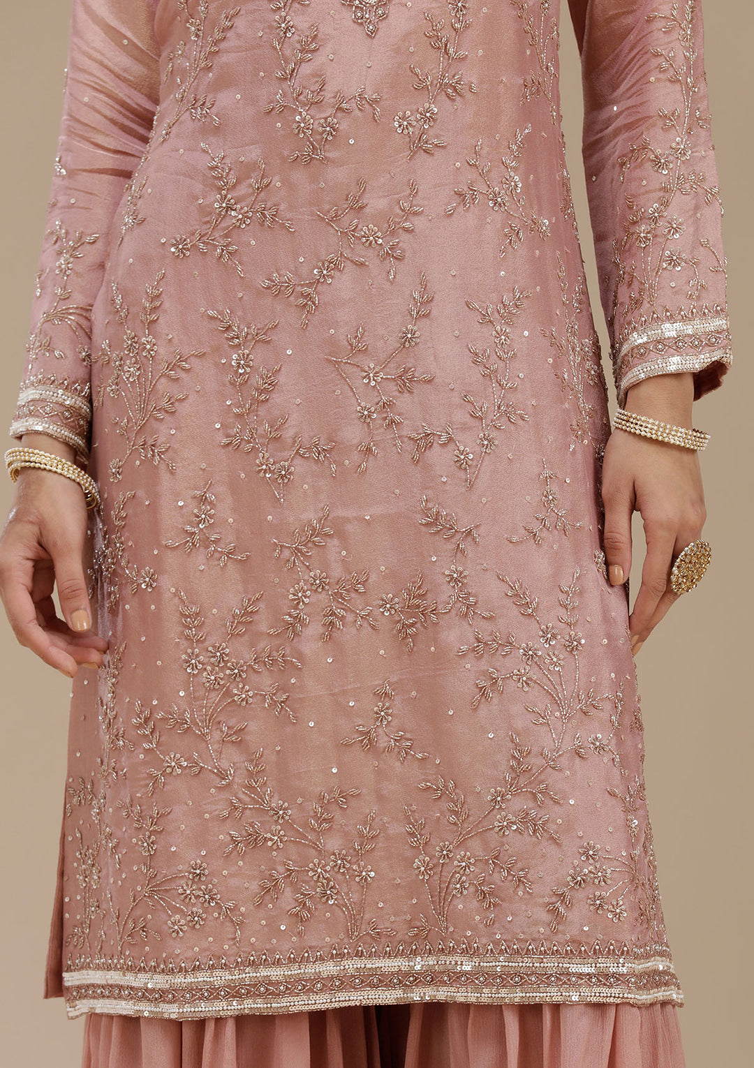 Peach Cutdana Tissue Readymade Salwar Suit