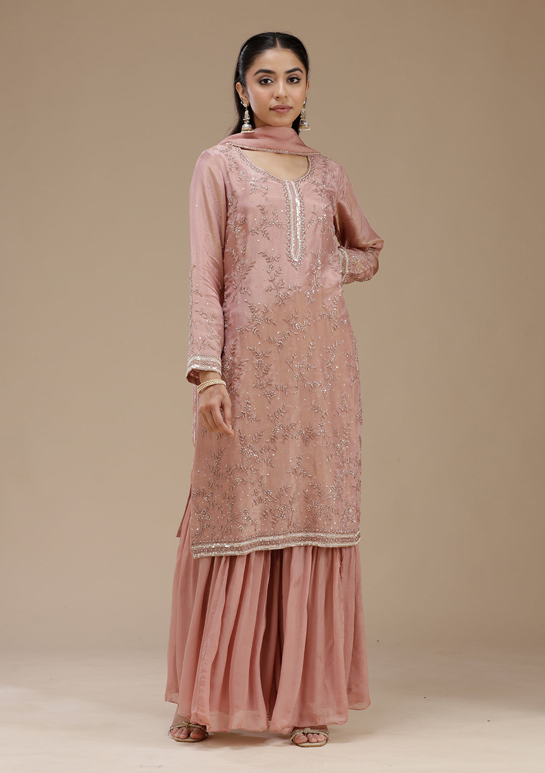 Peach Cutdana Tissue Readymade Salwar Suit