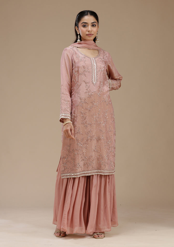 Peach Cutdana Tissue Readymade Salwar Suit