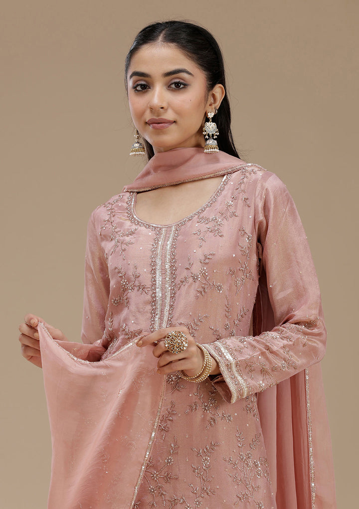 Peach Cutdana Tissue Readymade Salwar Suit
