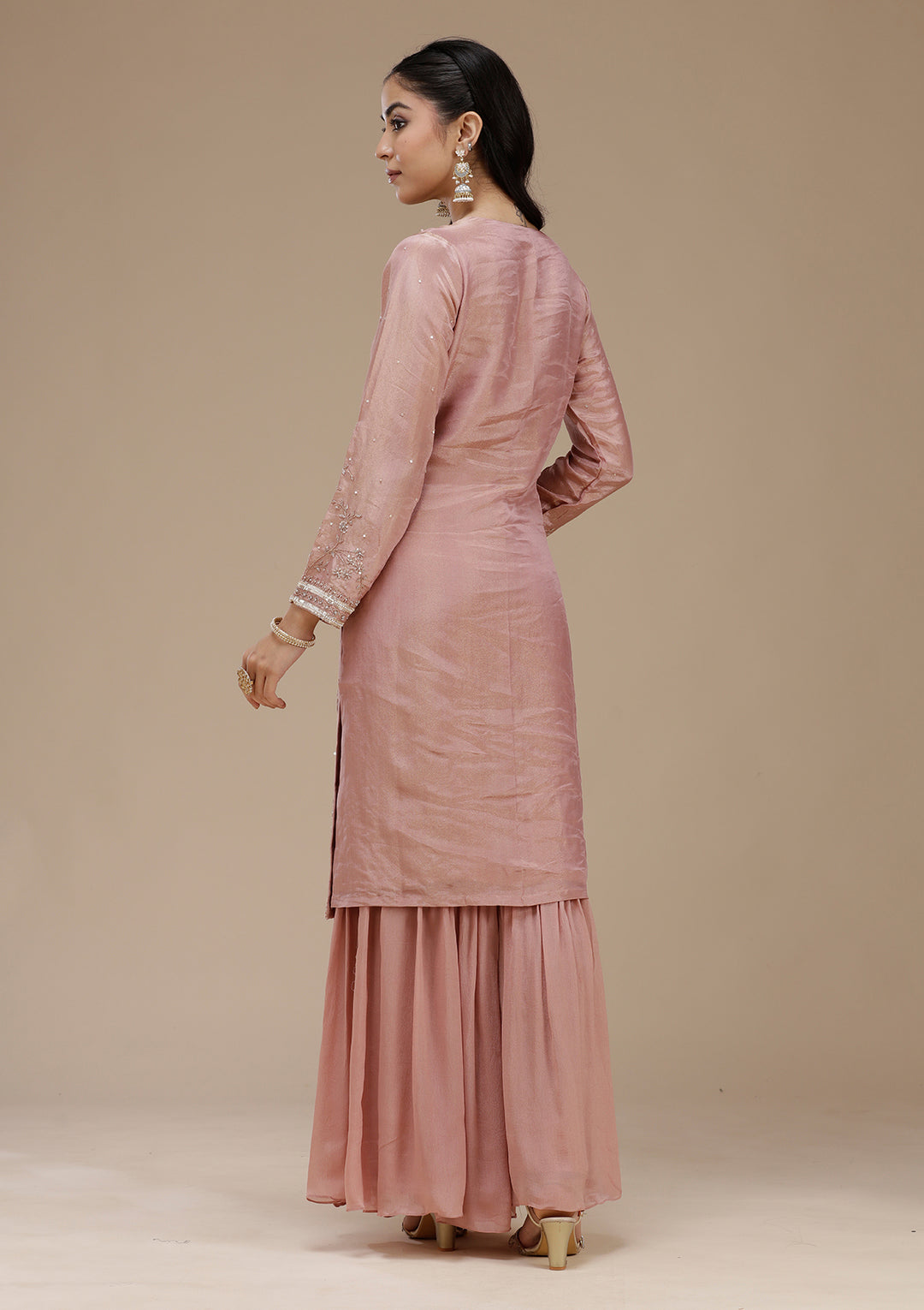 Peach Cutdana Tissue Readymade Salwar Suit