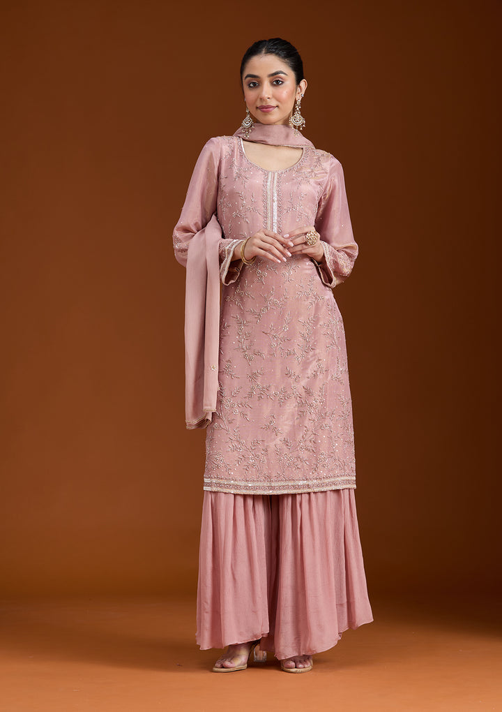Pink Cutdana Tissue Readymade Salwar Suit