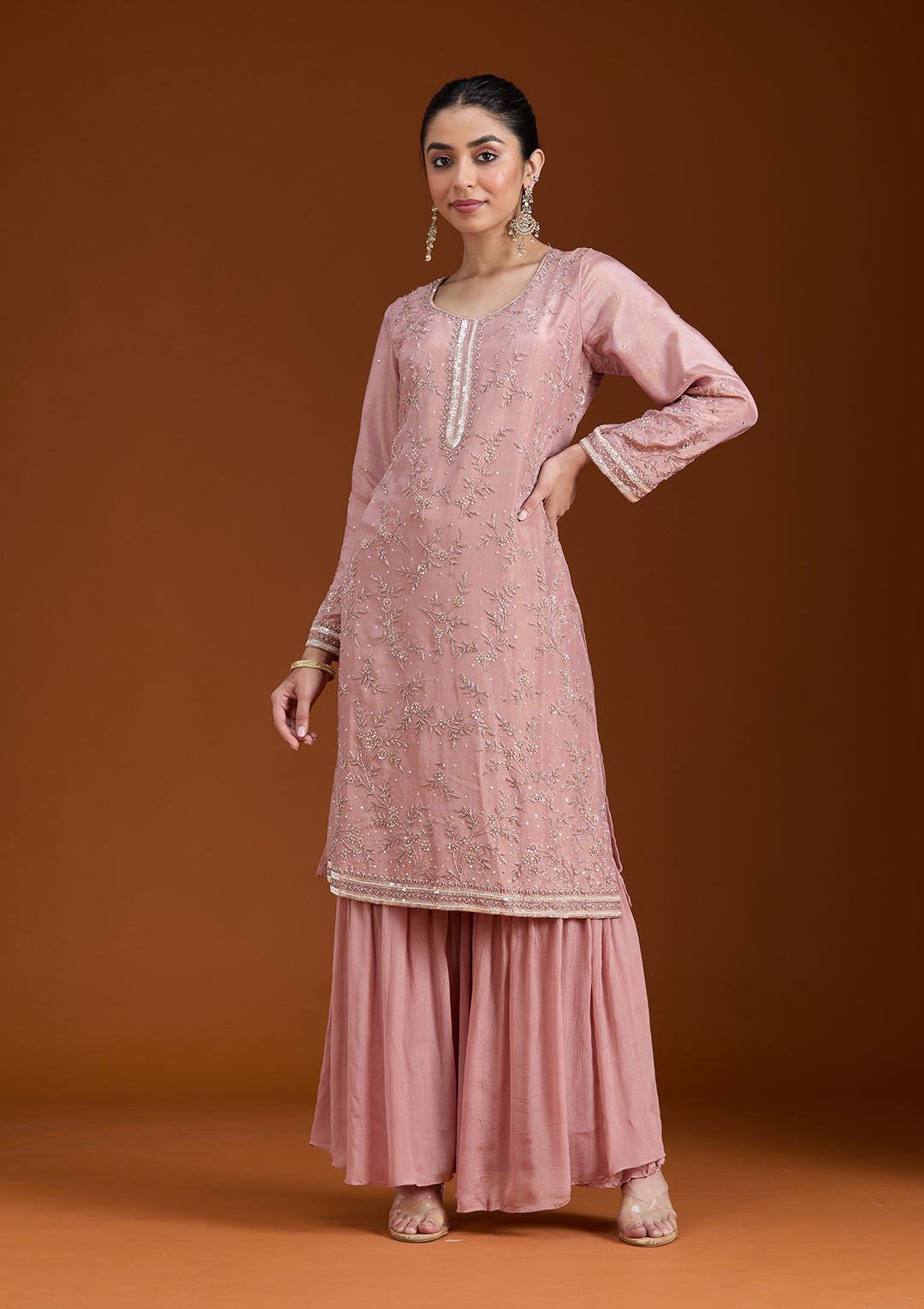 Pink Cutdana Tissue Readymade Salwar Suit