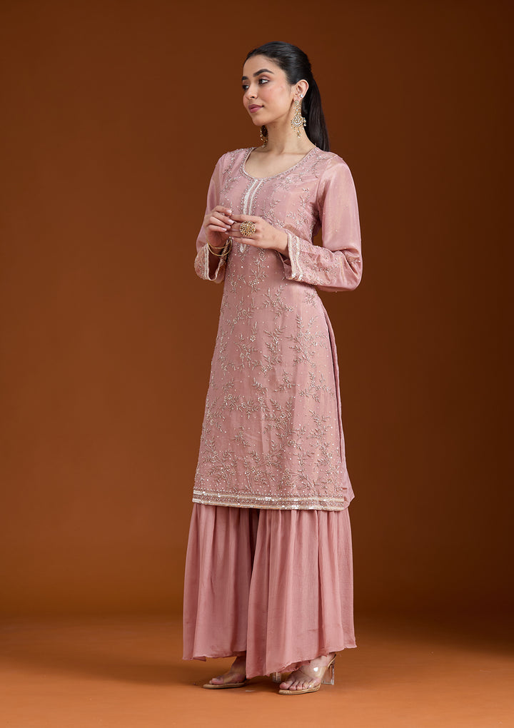 Pink Cutdana Tissue Readymade Salwar Suit