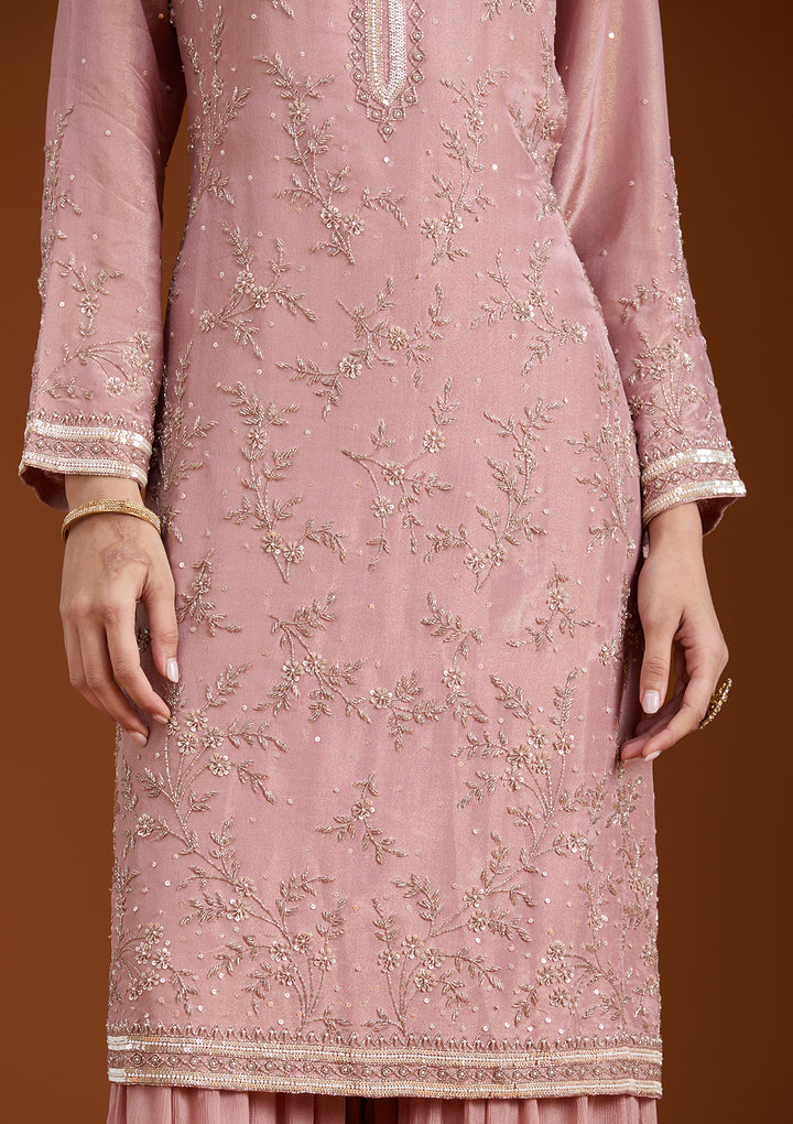 Pink Cutdana Tissue Readymade Salwar Suit