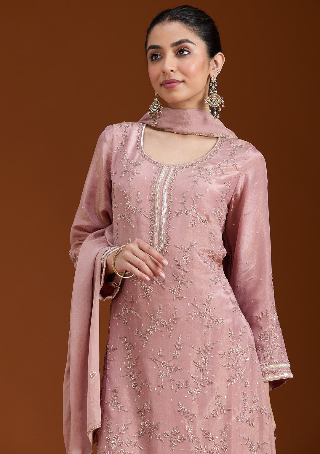 Pink Cutdana Tissue Readymade Salwar Suit