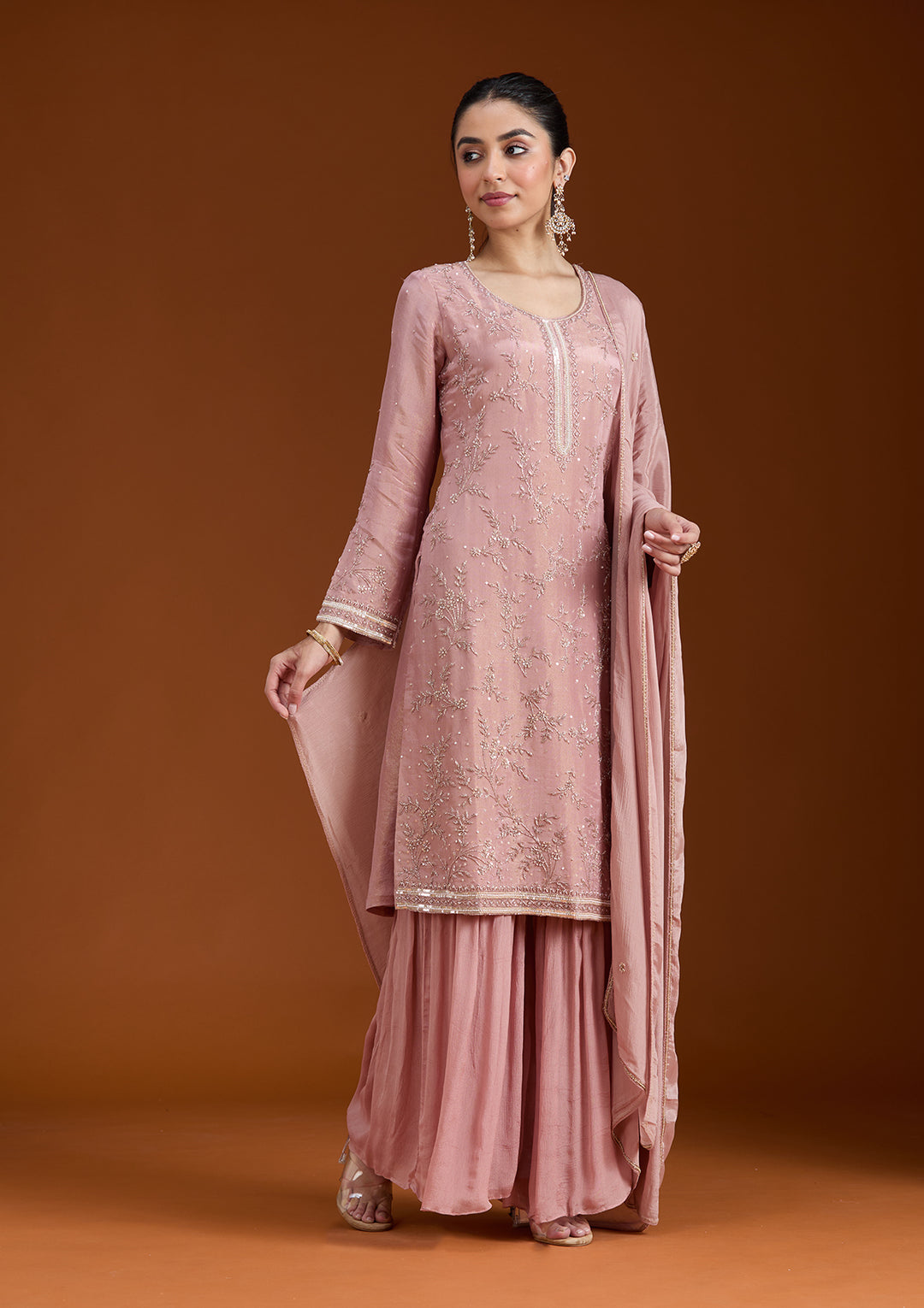 Pink Cutdana Tissue Readymade Salwar Suit
