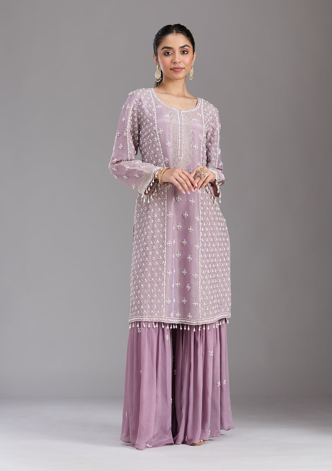 Mauve Cutdana Tissue Readymade Salwar Suit
