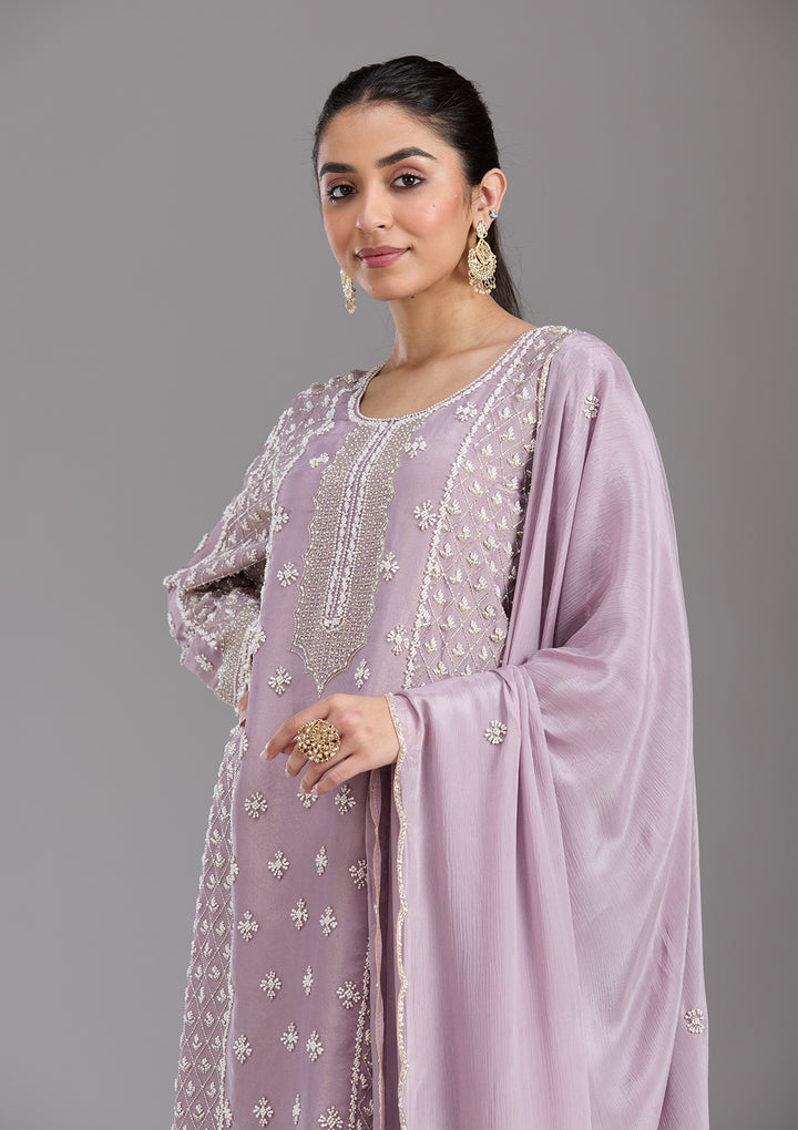 Mauve Cutdana Tissue Readymade Salwar Suit