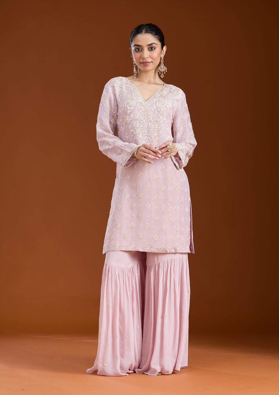 Baby Pink Cutdana Tissue Readymade Salwar Suit