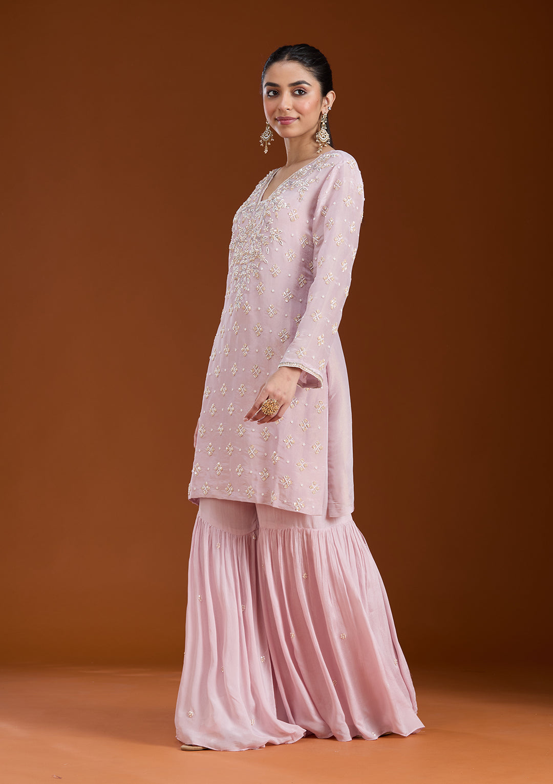 Baby Pink Cutdana Tissue Readymade Salwar Suit