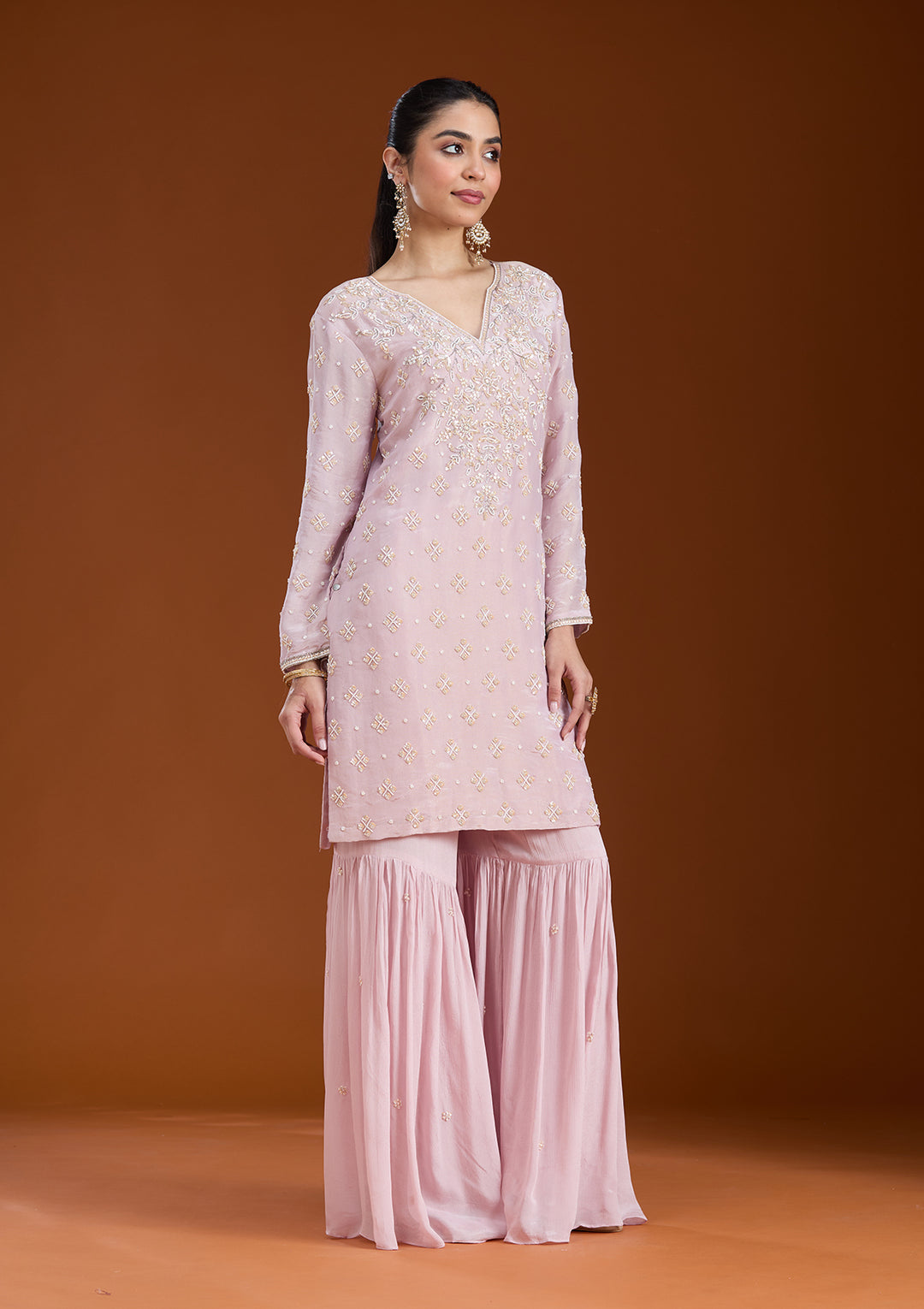 Baby Pink Cutdana Tissue Readymade Salwar Suit