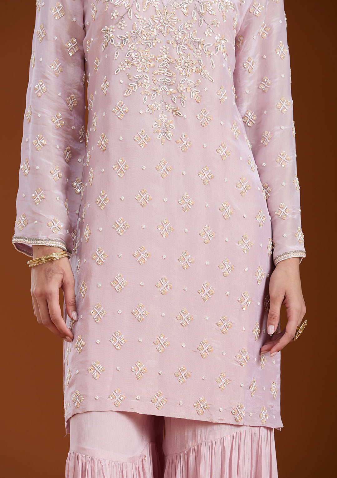 Baby Pink Cutdana Tissue Readymade Salwar Suit