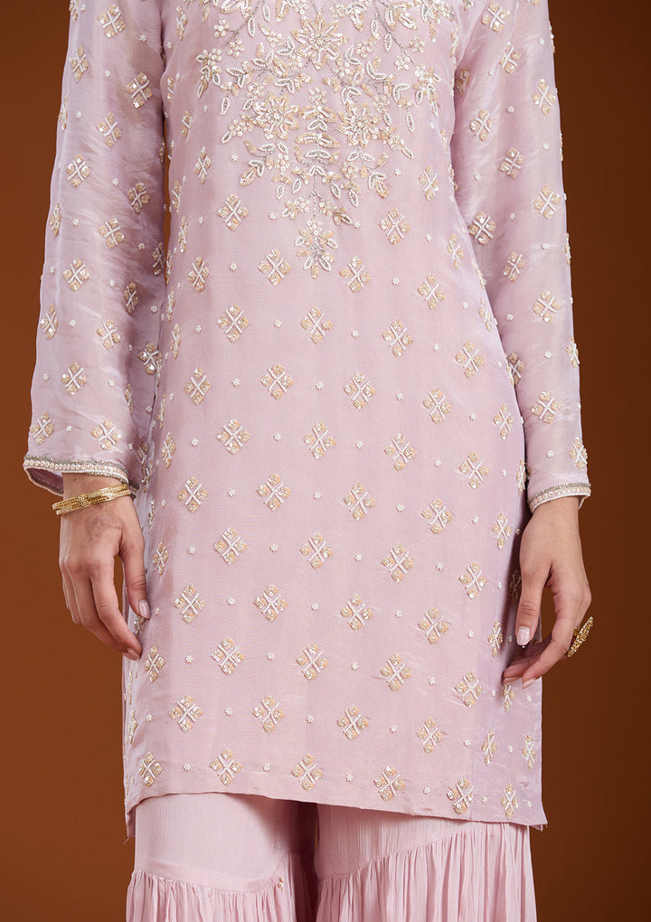Baby Pink Cutdana Tissue Readymade Salwar Suit
