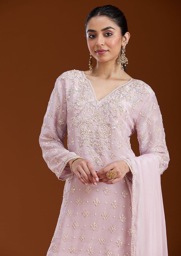 Baby Pink Cutdana Tissue Readymade Salwar Suit