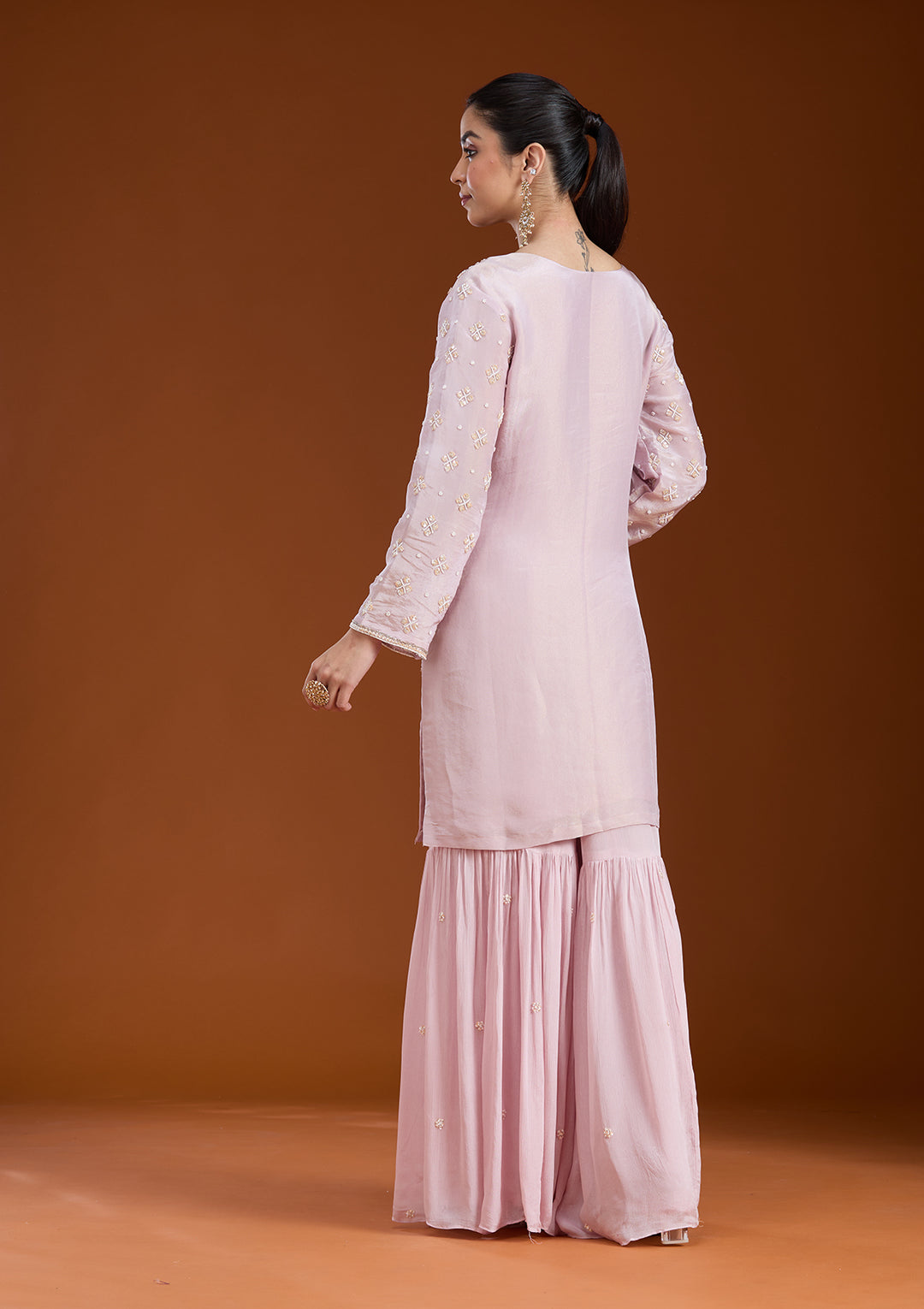 Baby Pink Cutdana Tissue Readymade Salwar Suit