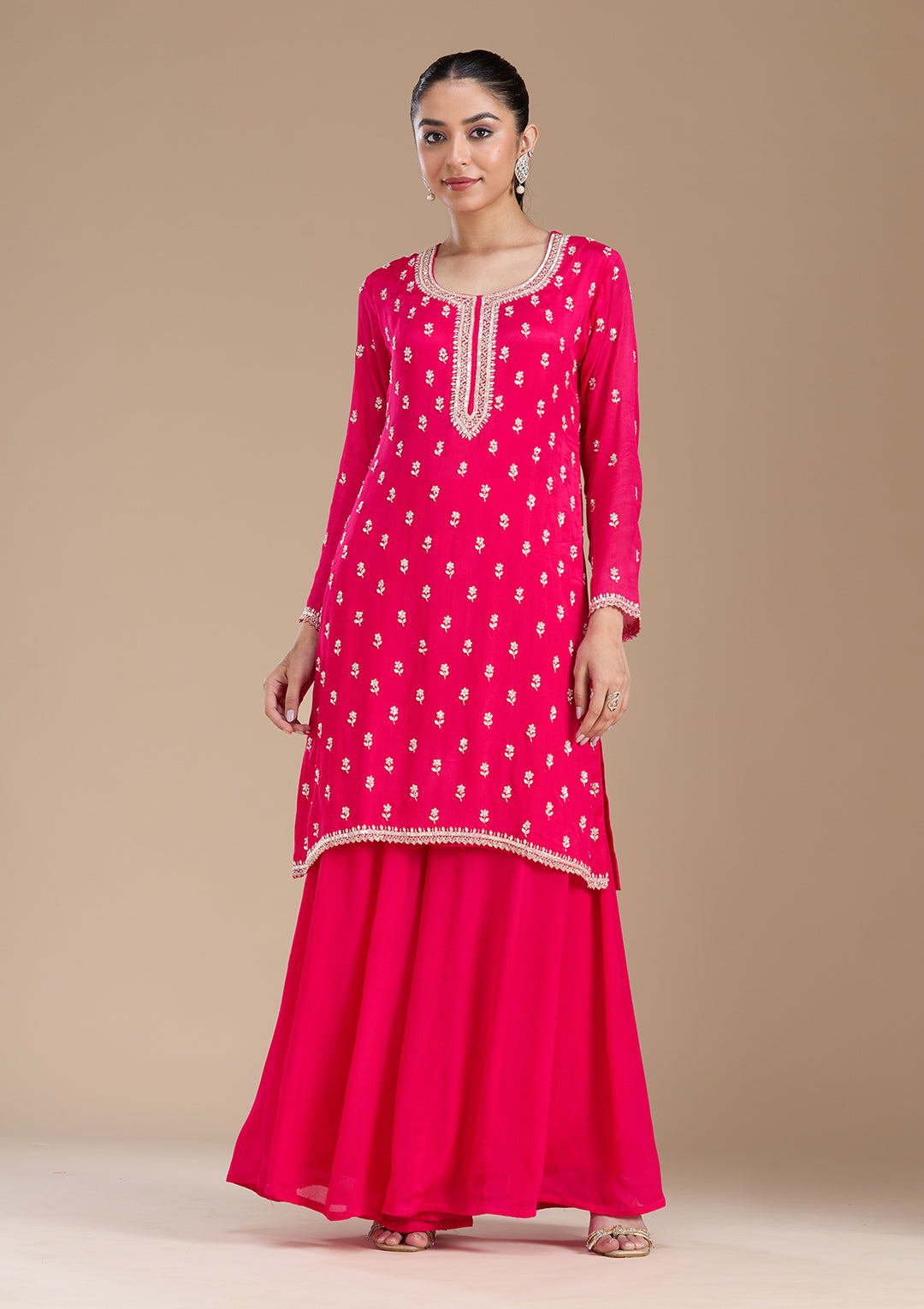 Magenta Pink Sequins Soft Raw Silk Readymade Salwar Suit