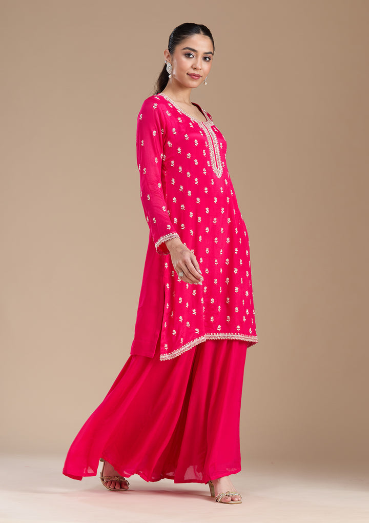 Magenta Pink Sequins Soft Raw Silk Readymade Salwar Suit