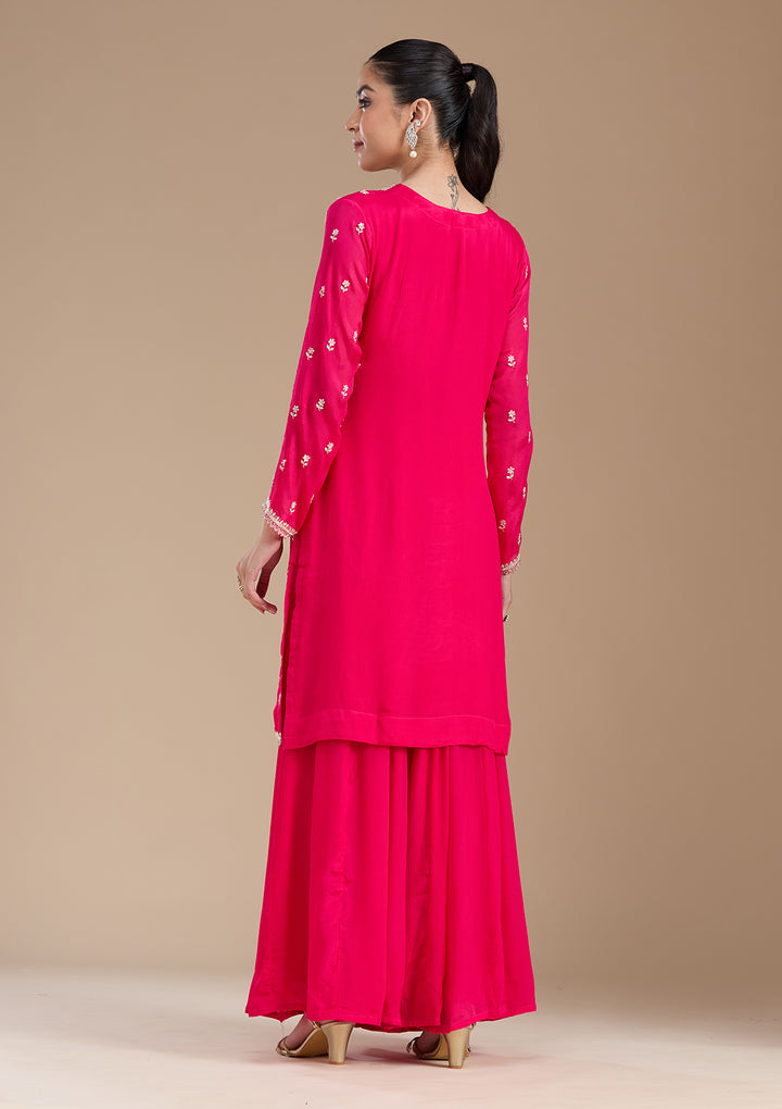 Magenta Pink Sequins Soft Raw Silk Readymade Salwar Suit
