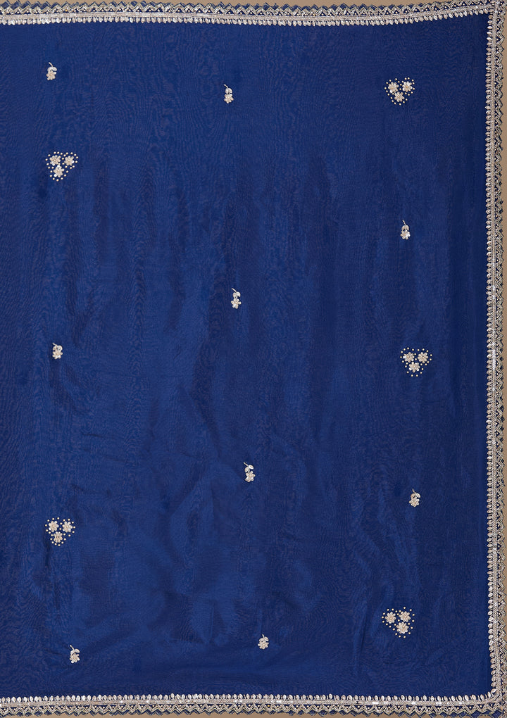 Navy Blue Sequins Soft Raw Silk Readymade Salwar Suit