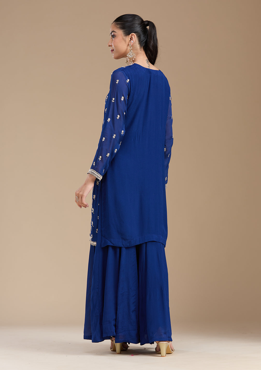 Navy Blue Sequins Soft Raw Silk Readymade Salwar Suit
