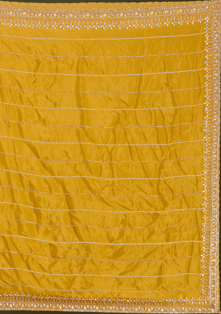 Mustard Yellow Sequins Soft Raw Silk Readymade Salwar Suit