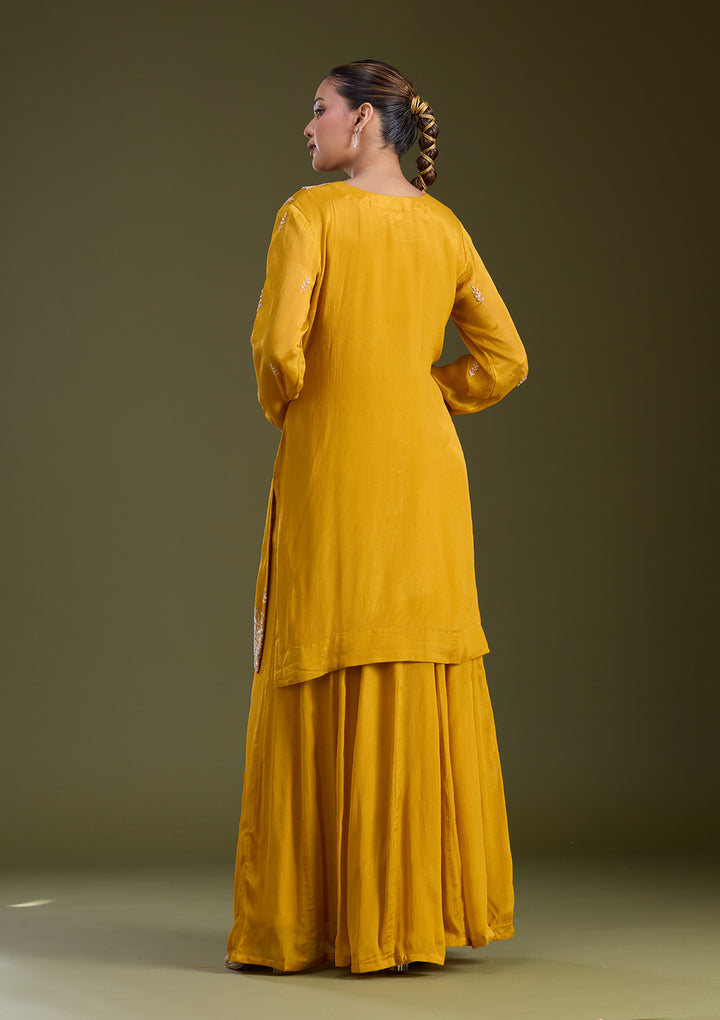 Mustard Yellow Sequins Soft Raw Silk Readymade Salwar Suit